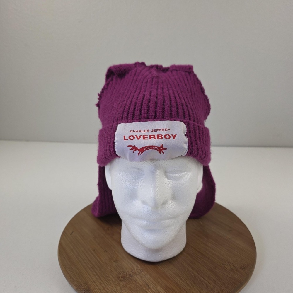 Charles Jeffrey Loverboy Hat Beanie Purple Bunny Ears Knit Mens One Size Winter
